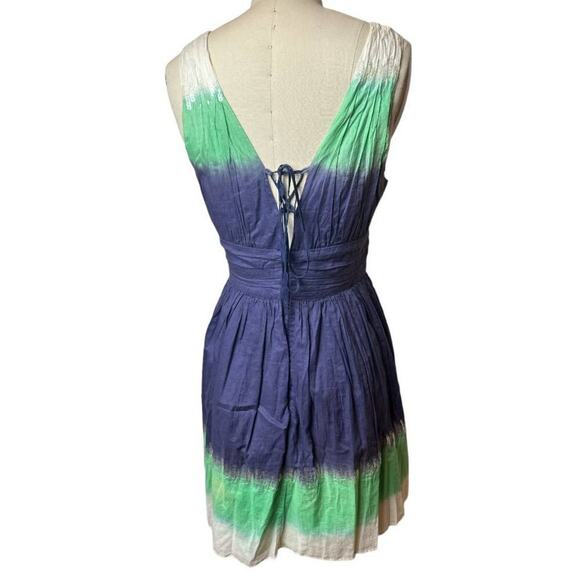 La Rok Blue Green Sleeveless Sequin Pleated Space Dye Dress Women's Size M - Picture 3 of 7